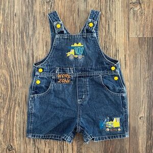 *Flaws* Vtg Baby UR It Bib Overall Jean Shorts 18 Months Construction Work Zone